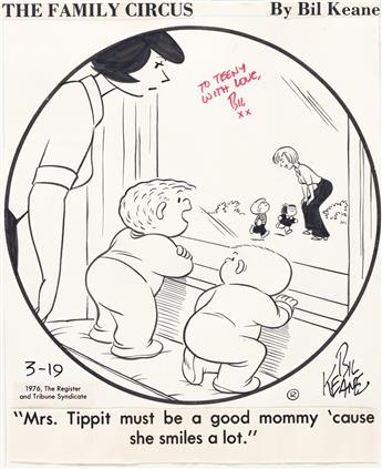 BIL KEANE (1922-2011) How do you like our snow person? * Mrs. Tippit must be a good mommy. [COMICS / FAMILY CIRCUS]